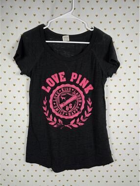 Victorias Secret PINK Vintage LOVE Y2k Semi Sheer Tee Shirt MEDIUM